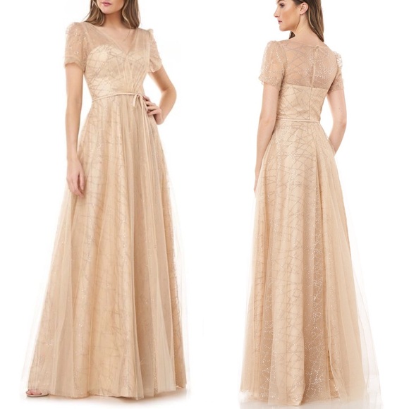 CARMEN MARC VALVO
SEQUIN GLITTER MESH BALLGOWN - Picture 1 of 8